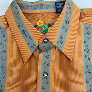 Robert Graham Men's Orange Gradient Striped Floral Accent Flip Cuff Shirt size L